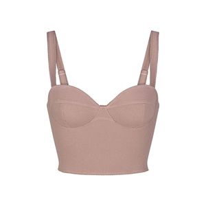 Skims Cotton Rib Picot Cropped Cami in Umber